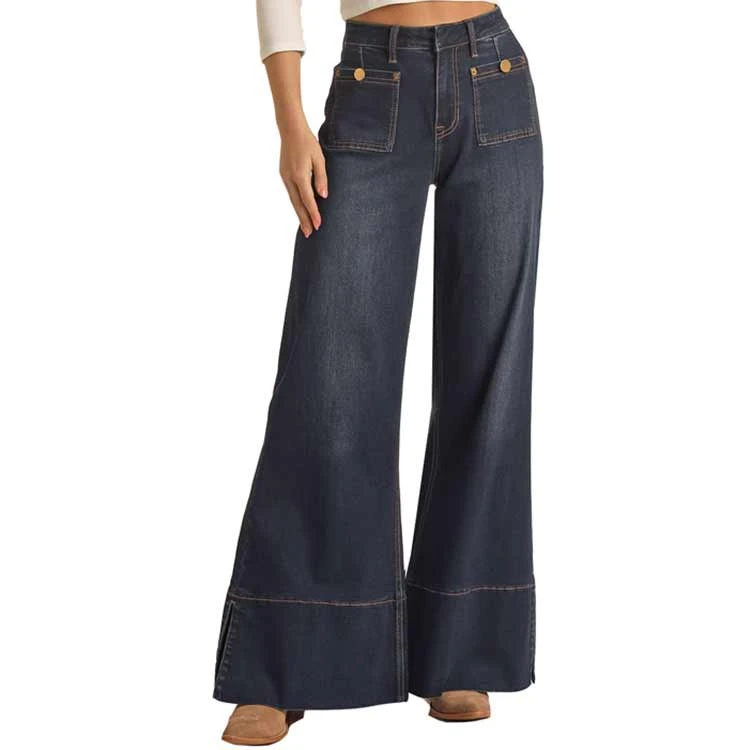 Rock & Roll Denim Women's High Rise Extra Stretch Palazzo Flare Leg Jeans 3 Rock & Roll Denim Women's High Rise Extra Stretch Palazzo Flare Leg Jeans - Image 3