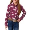 Roper Girls' Horseshoe Horse Print Snap Shirt