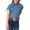 Roper Girls' Short Sleeve Denim Button-Down Shirt