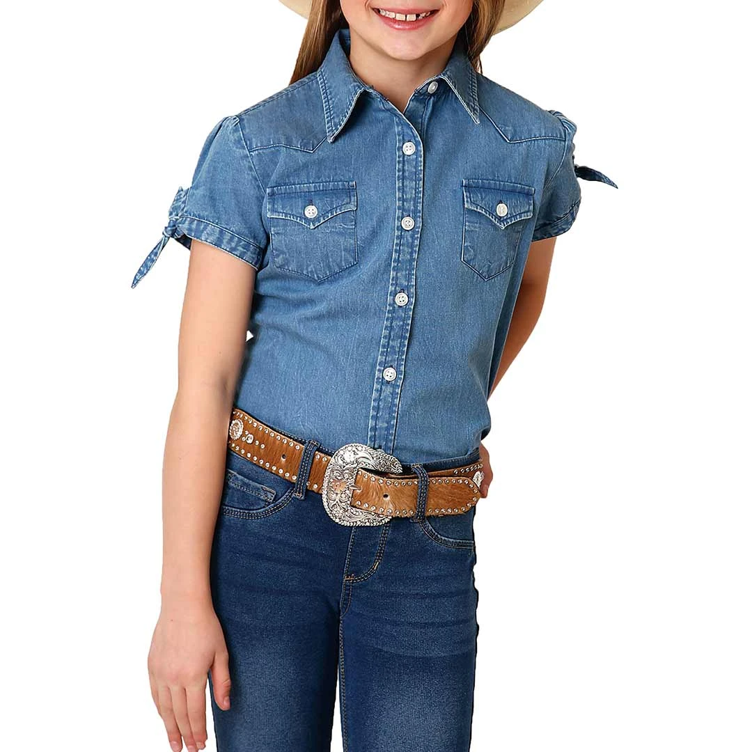 Roper Girls' Short Sleeve Denim Button-Down Shirt 1 Roper Girls' Short Sleeve Denim Button-Down Shirt