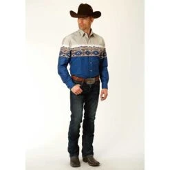 Roper Men's Aztec Border Print Snap Shirt -Western Cowboy Equipment Store roper men s aztec border print snap shirt