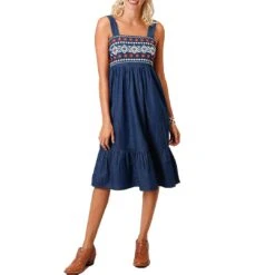 Roper Women's Embroidered Denim Tank Dress