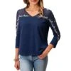 Roper Women's Mesh Embroidered Yoke Blouse