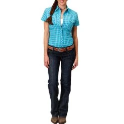 Roper Women's Short Sleeve Plaid Snap Shirt -Western Cowboy Equipment Store roper women s short sleeve plaid snap shirt