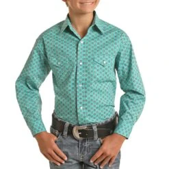 Rough Stock Boys' Geometric Print Snap Shirt