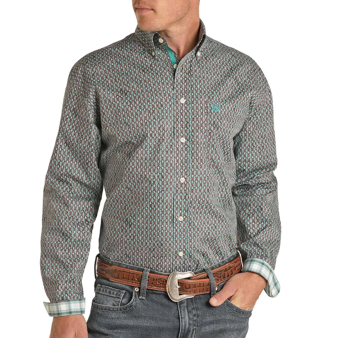 Rough Stock Men's Diamond Paisley Print Button-Down Shirt 1 Rough Stock Men's Diamond Paisley Print Button-Down Shirt