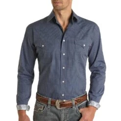 Rough Stock Men's Dobby Print Snap Shirt