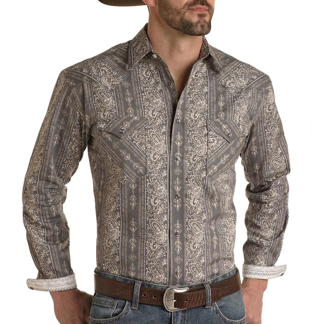 Rough Stock Men's Wallpaper Stripe Print Snap Shirt 1 Rough Stock Men's Wallpaper Stripe Print Snap Shirt