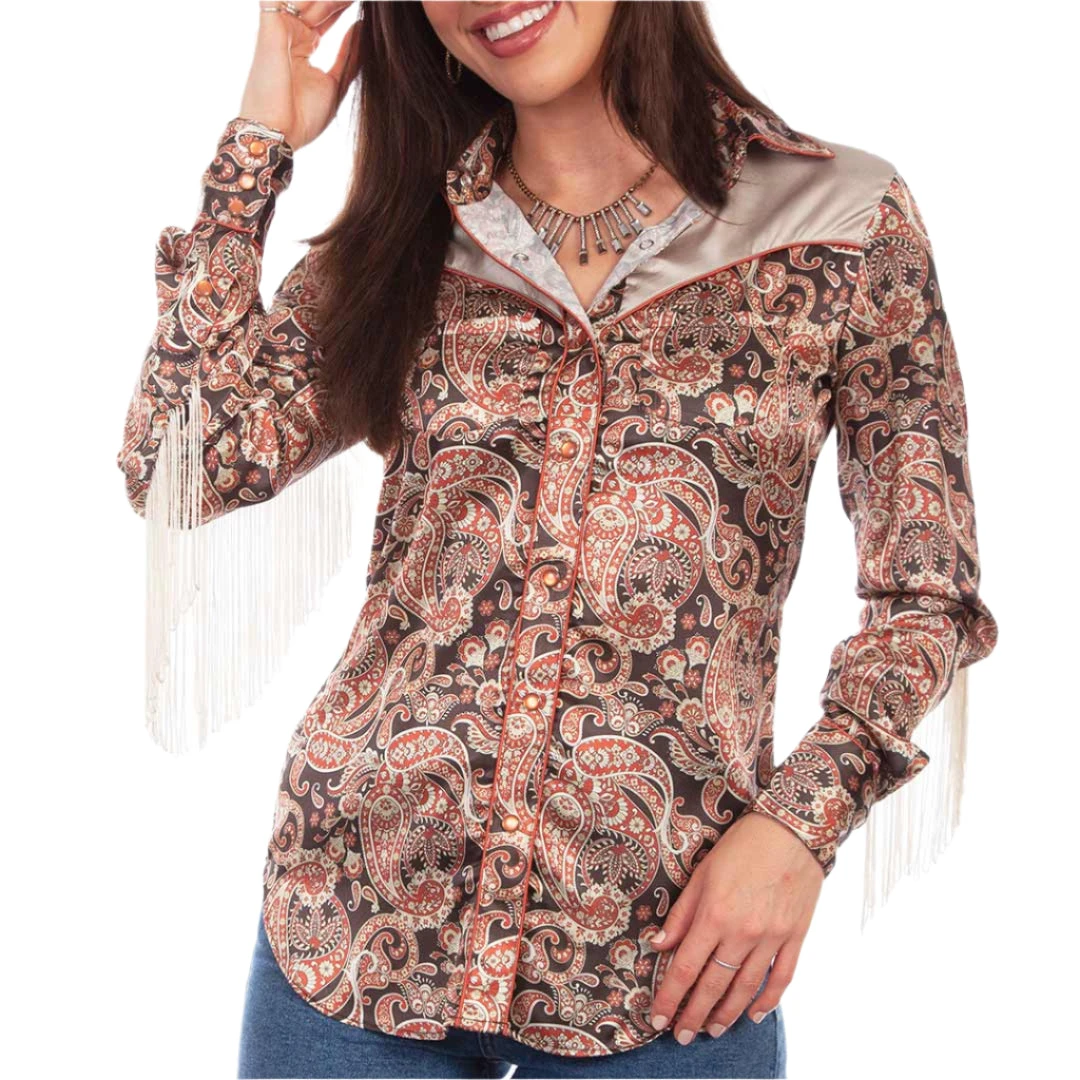 Scully Women's Fringe Paisley Print Snap Shirt 1 Scully Women's Fringe Paisley Print Snap Shirt