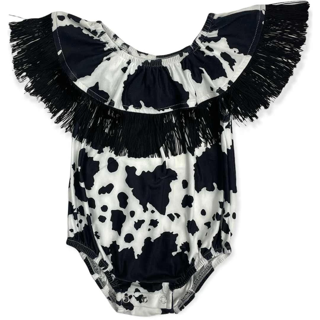 Shea Baby Infant Girls' Cow Print With Fringe Onesie 1 Shea Baby Infant Girls' Cow Print With Fringe Onesie