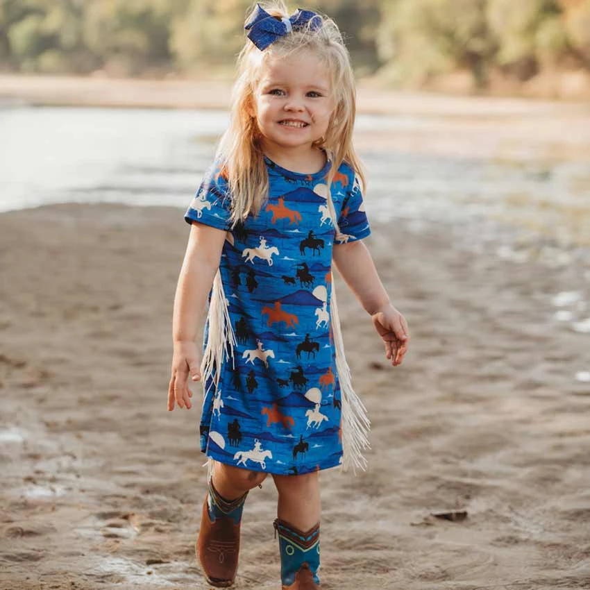 Shea Baby Toddler Girls' Blue Running Horse Dress 2 Shea Baby Toddler Girls' Blue Running Horse Dress - Image 2
