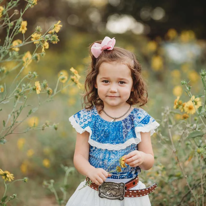 Shea Baby Toddler Girls' Denim Print Lace Shirt 2 Shea Baby Toddler Girls' Denim Print Lace Shirt - Image 2