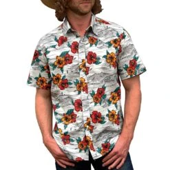 Tin Haul Men's Short Sleeve Hawaiian Print Snap Shirt