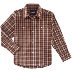 Wrangler Boys' Wrinkle Resist Plaid Snap Shirt
