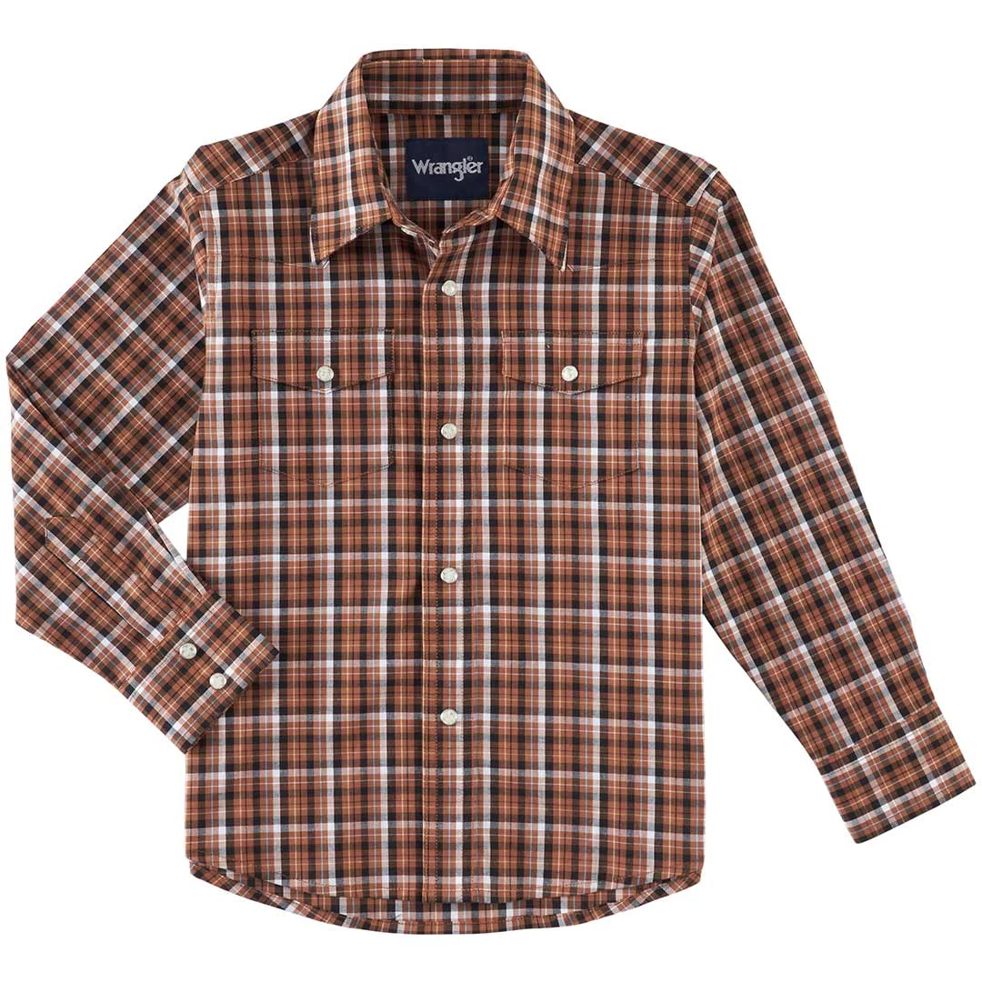 Wrangler Boys' Wrinkle Resist Plaid Snap Shirt 1 Wrangler Boys' Wrinkle Resist Plaid Snap Shirt