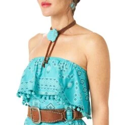 Wrangler Women's Pom Fringe Strapless Dress -Western Cowboy Equipment Store wrangler women s pom fringe strapless dress